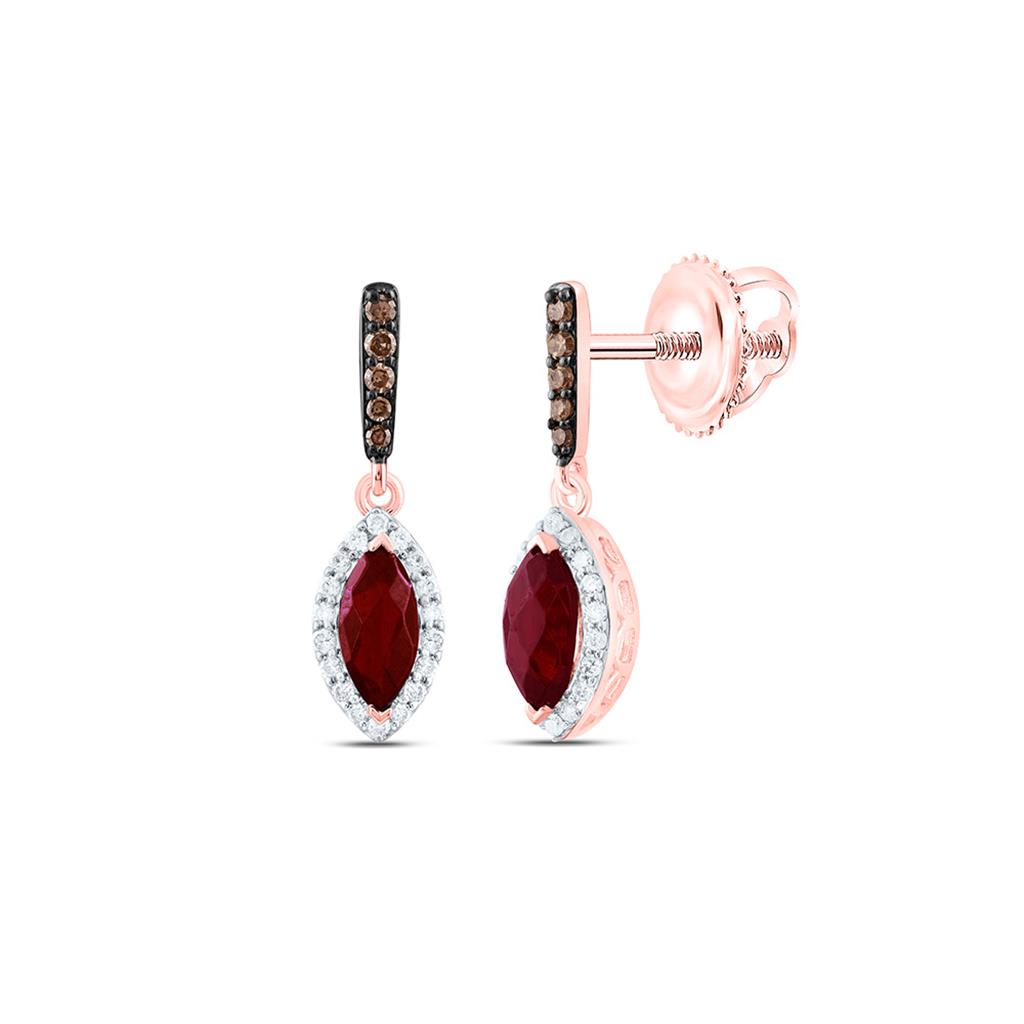 10K Yellow Or Rose Gold 1/6 Cttw Natural Diamond Cognac Natural, 6 x 3 Mm Garnet Marquise Dangling Earring