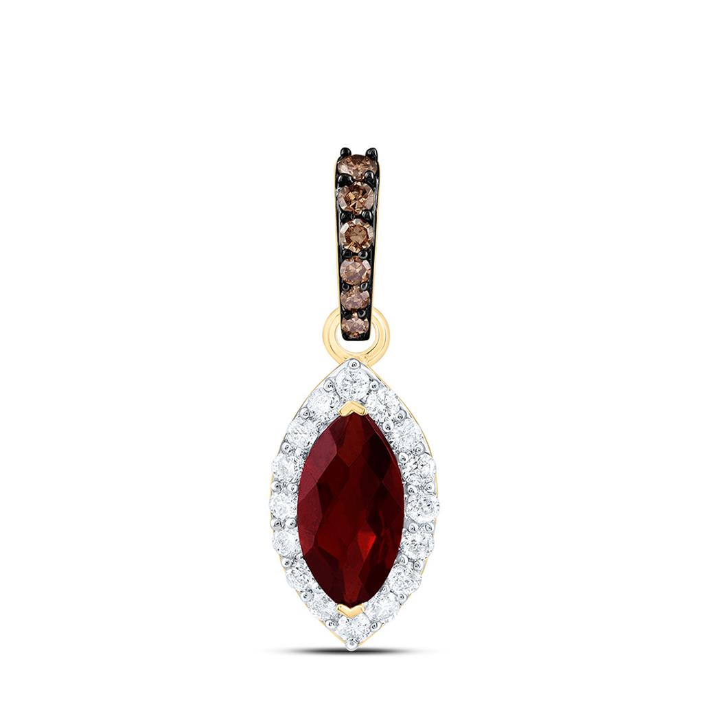 10K Yellow Or Rose Gold 1/8 Cttw Natural Diamond Cognac Natural, 7 x 3.5 Mm Garnet Marquise Pendant