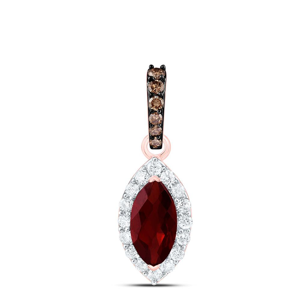 10K Yellow Or Rose Gold 1/8 Cttw Natural Diamond Cognac Natural, 7 x 3.5 Mm Garnet Marquise Pendant