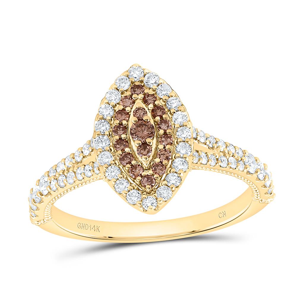 14K Yellow Gold 3/4 Cttw Natural Diamond Fashion Cognac Natural Marquise Single Halo Bridal Ring