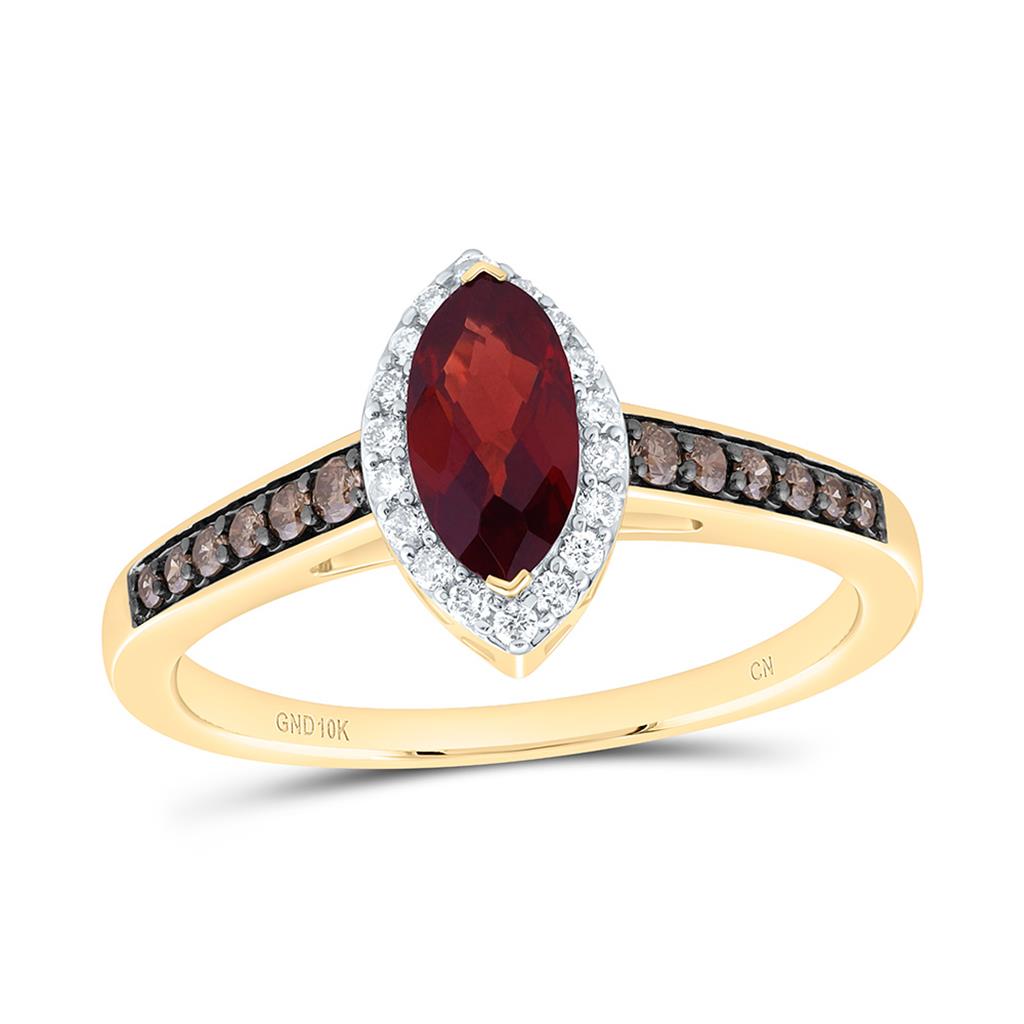 10K Yellow Or Rose Gold 1/4 Cttw Natural Diamond Cognac Natural, 8 x 4 Mm Garnet Marquise Ring