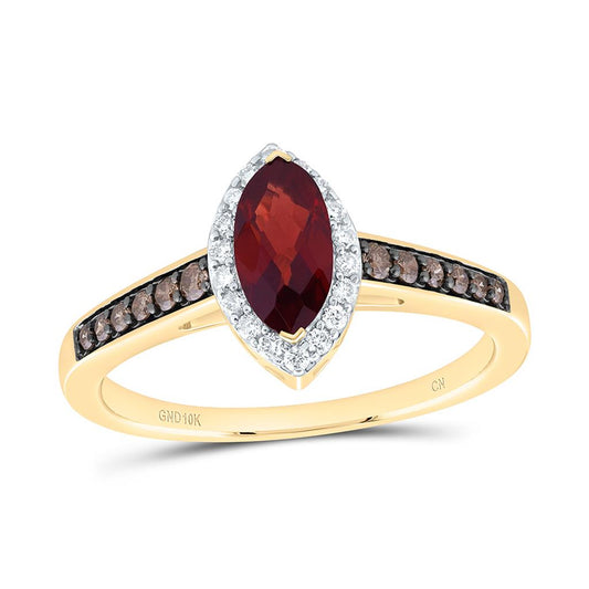 10K Yellow Or Rose Gold 1/4 Cttw Natural Diamond Cognac Natural, 8 x 4 Mm Garnet Marquise Ring