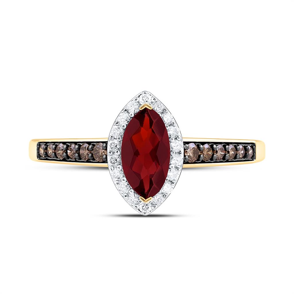 10K Yellow Or Rose Gold 1/4 Cttw Natural Diamond Cognac Natural, 8 x 4 Mm Garnet Marquise Ring