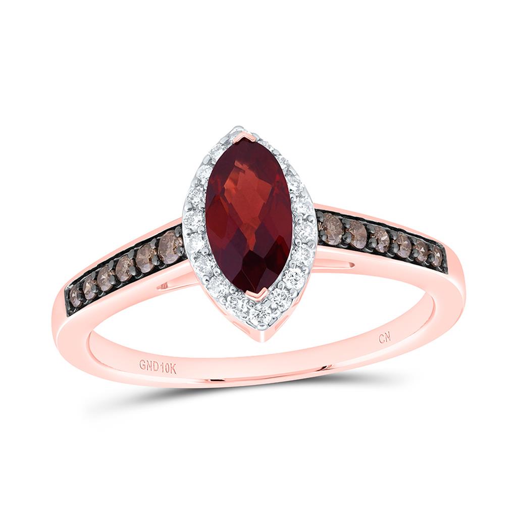 10K Yellow Or Rose Gold 1/4 Cttw Natural Diamond Cognac Natural, 8 x 4 Mm Garnet Marquise Ring