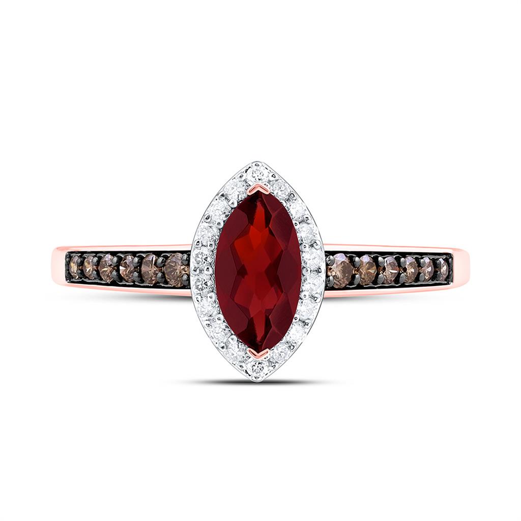 10K Yellow Or Rose Gold 1/4 Cttw Natural Diamond Cognac Natural, 8 x 4 Mm Garnet Marquise Ring