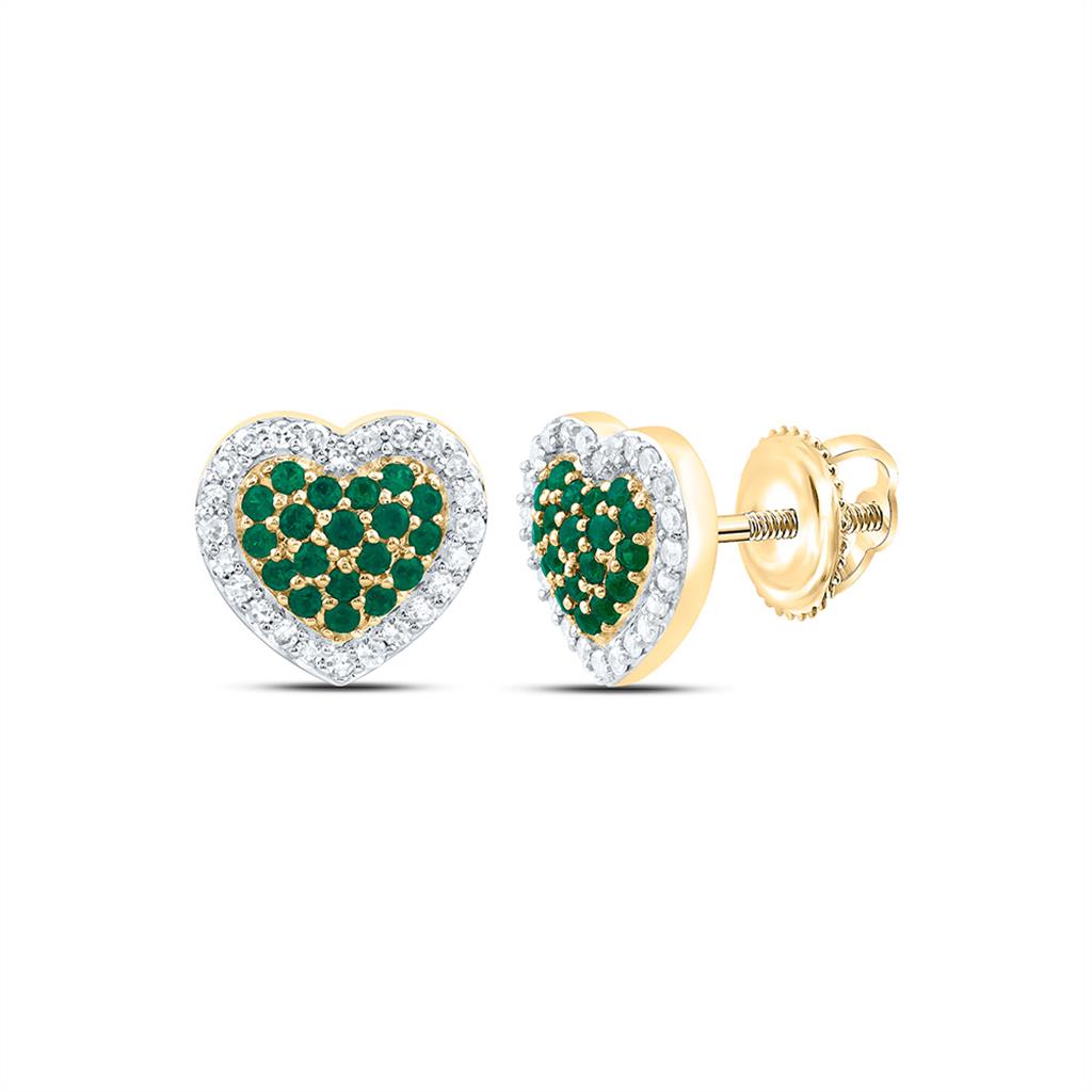 14K Yellow Gold 1/8 Cttw Natural Diamond Roundd Gem Heart Earring