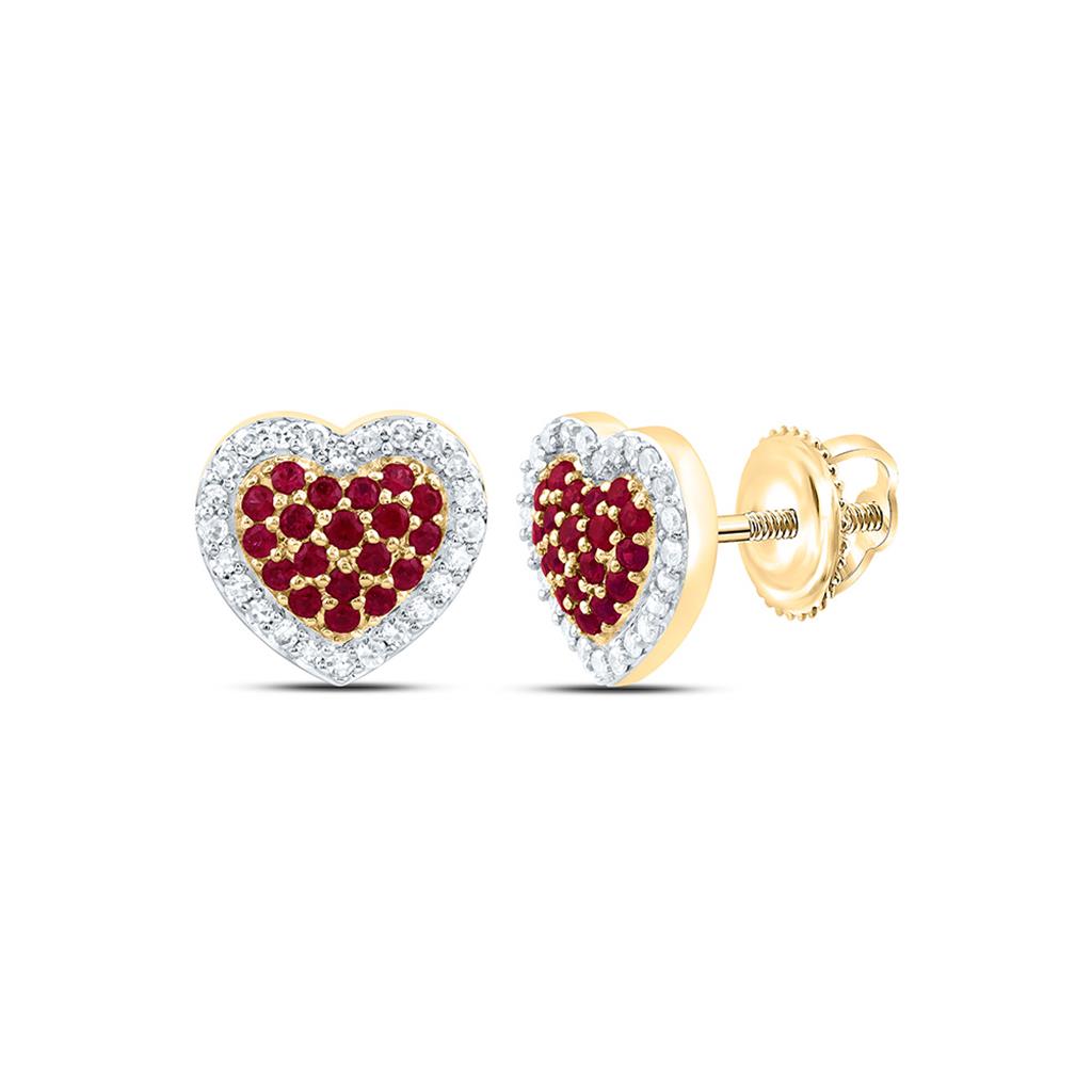 14K Yellow Gold 1/8 Cttw Natural Diamond Roundd Gem Heart Earring
