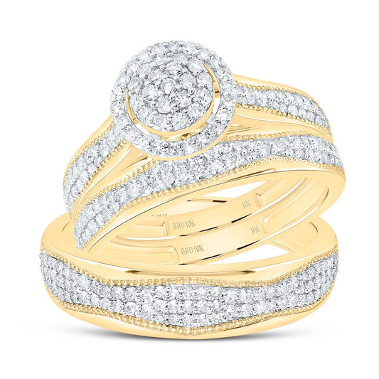 10K Yellow Gold 1 Cttw Natural Diamond Fashion Round Trio Set