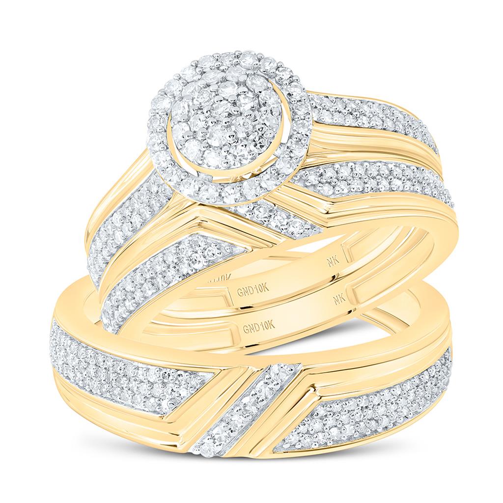 10K Yellow Gold 3/4 Cttw Natural Diamond Fashion Round Trio Set