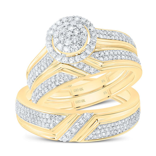 10K Yellow Gold 3/4 Cttw Natural Diamond Fashion Round Trio Set
