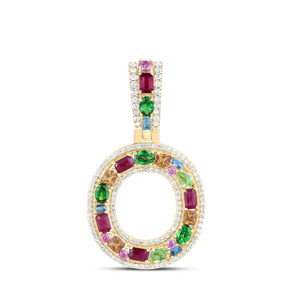 10K Yellow Gold Natural Diamond Natural Gem Multi Color Sapphire Initial Pendant