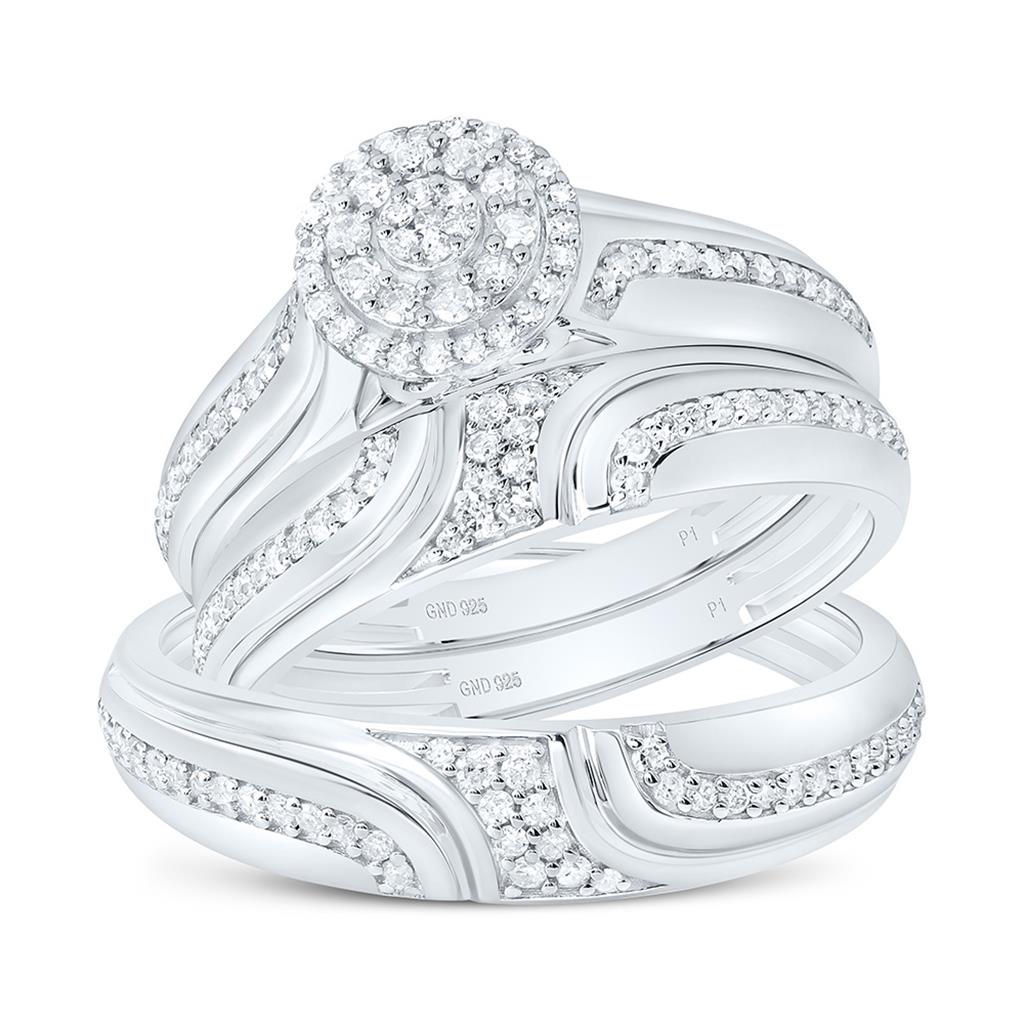Sterling Silver 1/2 Cttw Natural Diamond Gift Round Trio Set