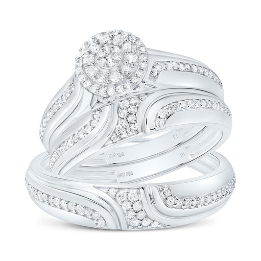 Sterling Silver 1/2 Cttw Natural Diamond Gift Round Trio Set