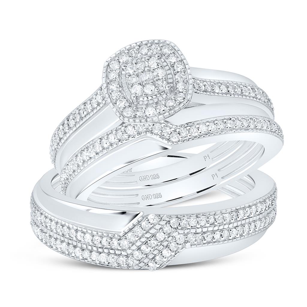 Sterling Silver 1/2 Cttw Natural Diamond Gift Cushion Trio Set