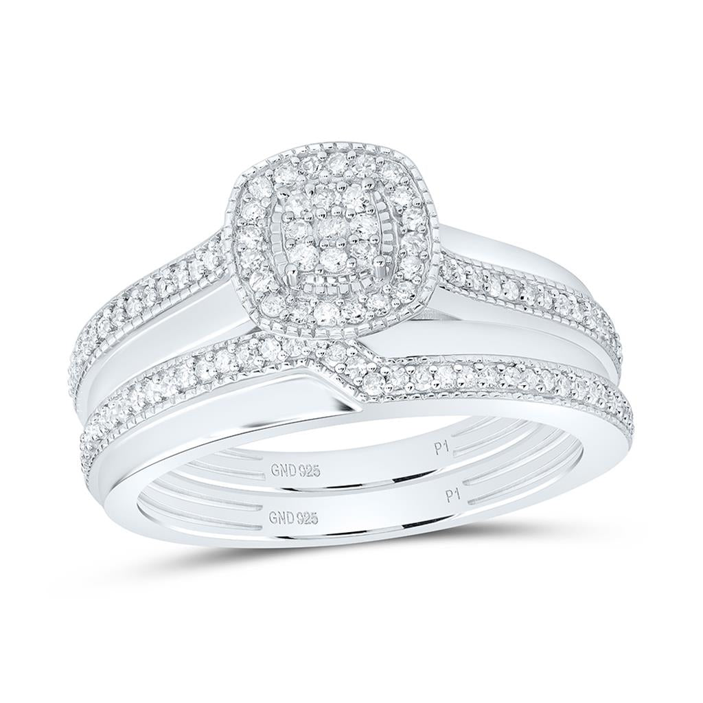 Sterling Silver 1/2 Cttw Natural Diamond Gift Cushion Trio Set