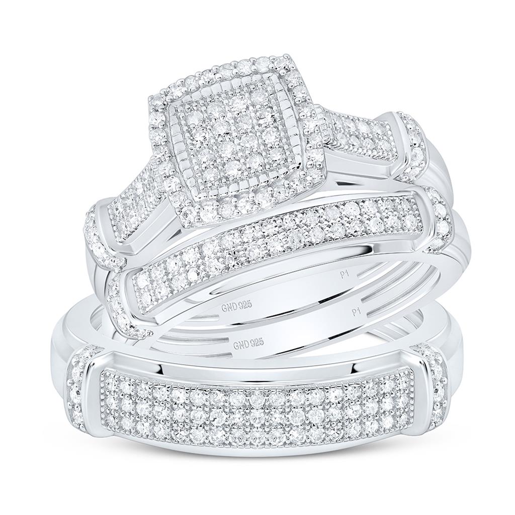 Sterling Silver 3/4 Cttw Natural Diamond Gift Cushion Trio Set