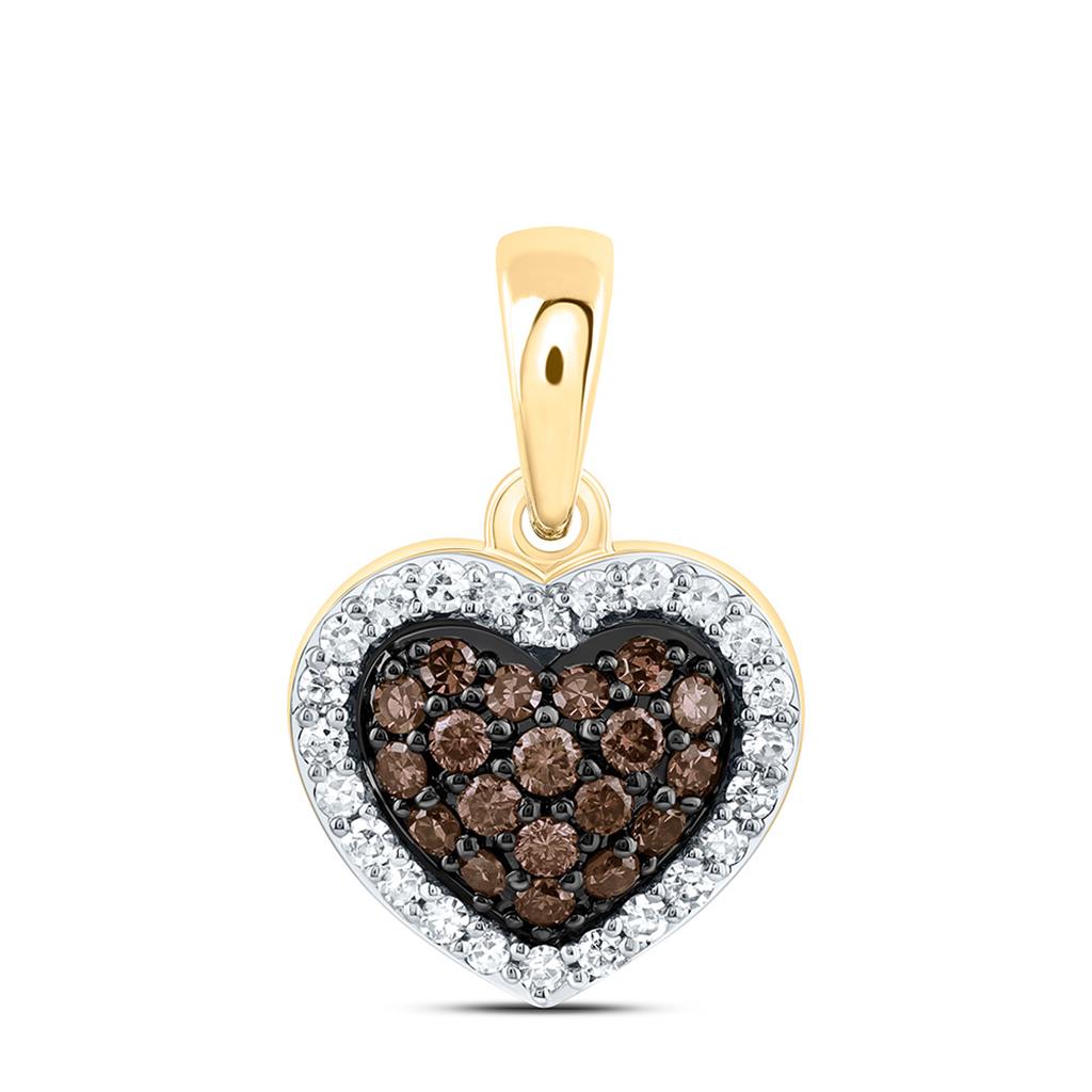 14K Yellow Gold 1/4 Cttw Natural Diamond Fashion Cognac Natural Heart Pendant