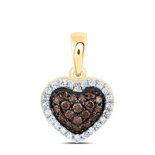 14K Yellow Gold 1/4 Cttw Natural Diamond Fashion Cognac Natural Heart Pendant
