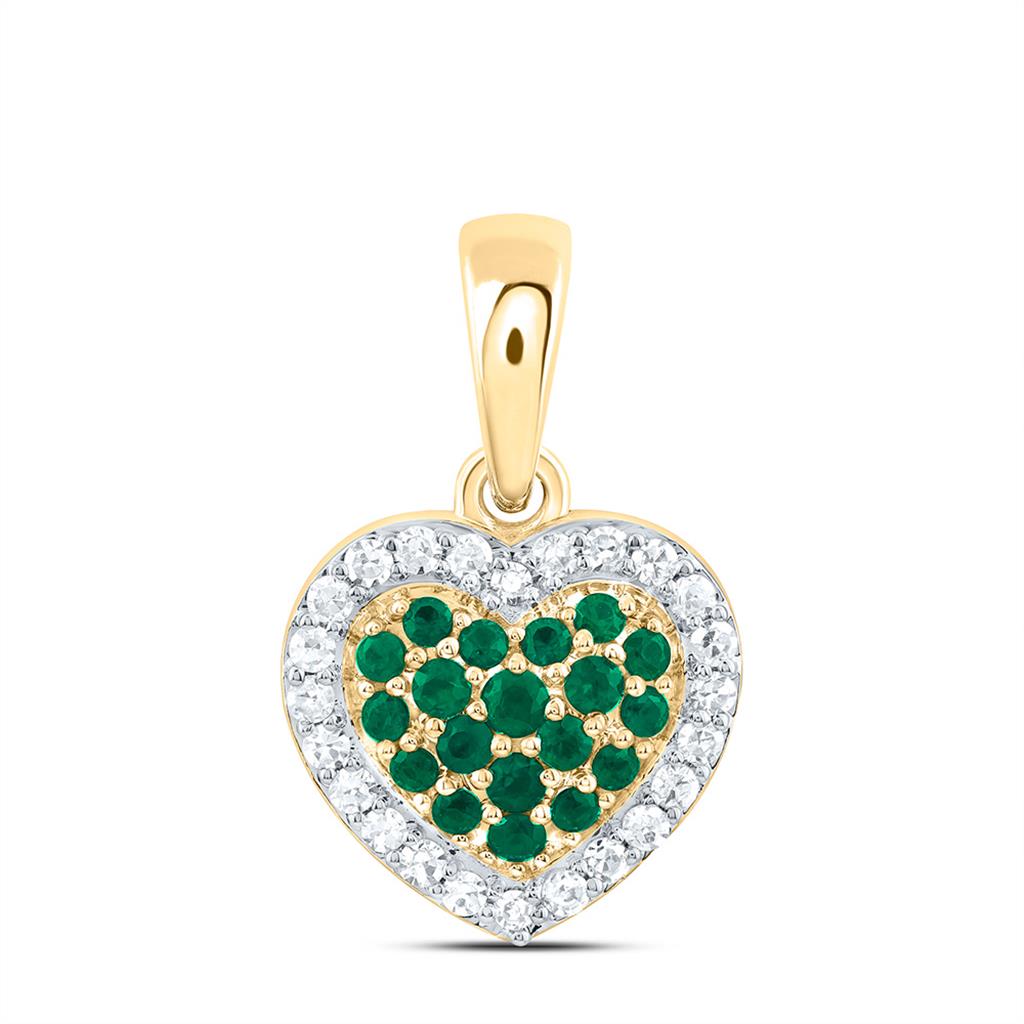 14K Yellow Gold 1/8 Cttw Natural Diamond Round Natural Gem Heart Pendant