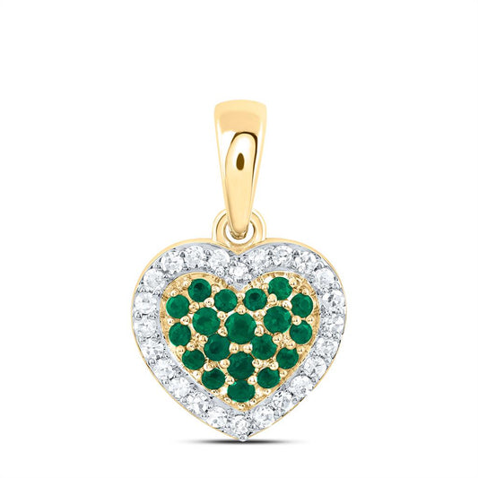 14K Yellow Gold 1/8 Cttw Natural Diamond Round Natural Gem Heart Pendant