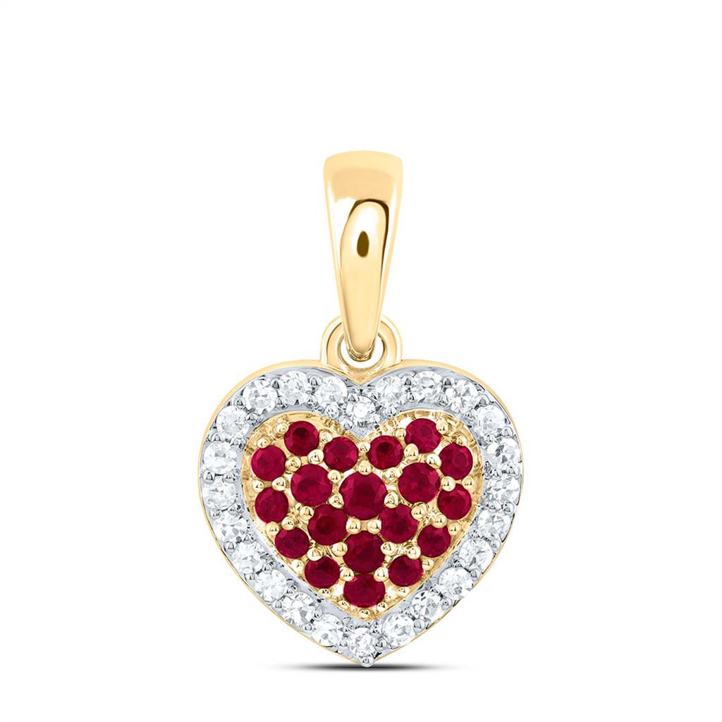 14K Yellow Gold 1/8 Cttw Natural Diamond Round Natural Gem Heart Pendant