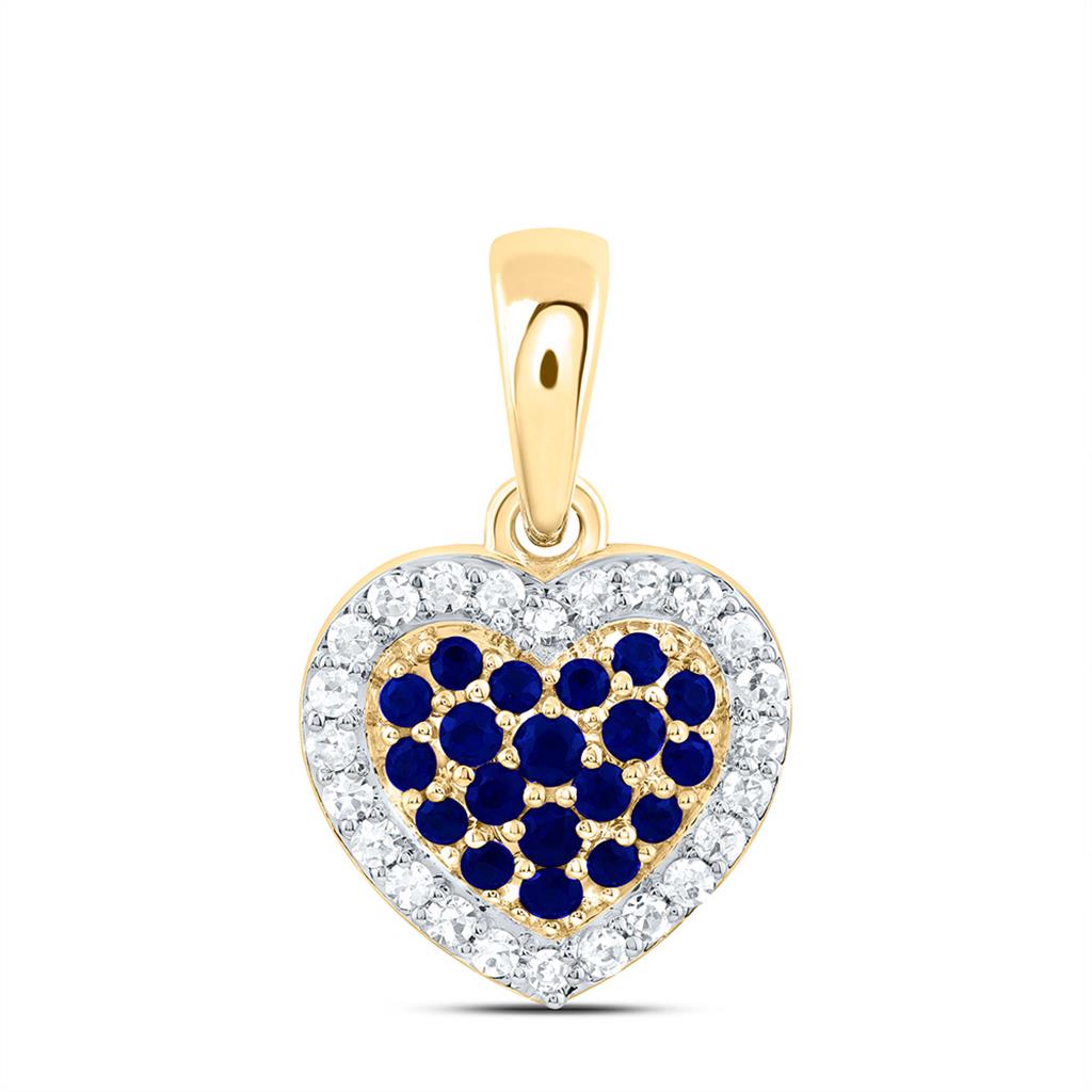 14K Yellow Gold 1/8 Cttw Natural Diamond Round Natural Gem Heart Pendant