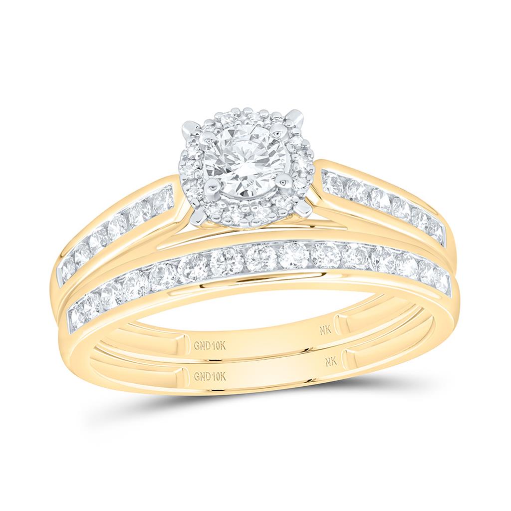 10K Yellow Gold 1 1/5 Cttw Natural Diamond 1/4 Cttw Center Round Fashion Round Trio Set