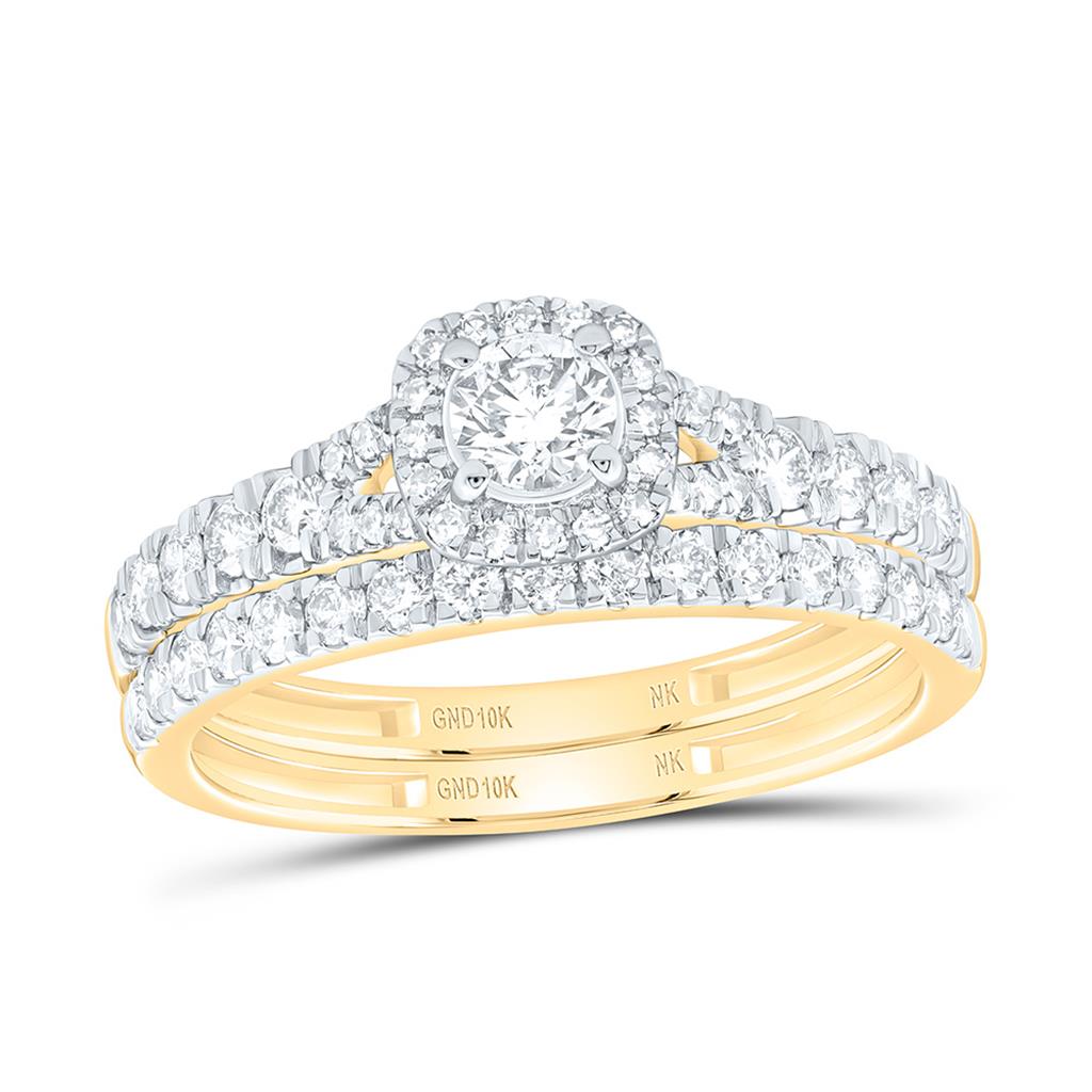 10K Yellow Gold 1 1/3 Cttw Natural Diamond 1/4 Cttw Center Round Fashion Cushion Trio Set
