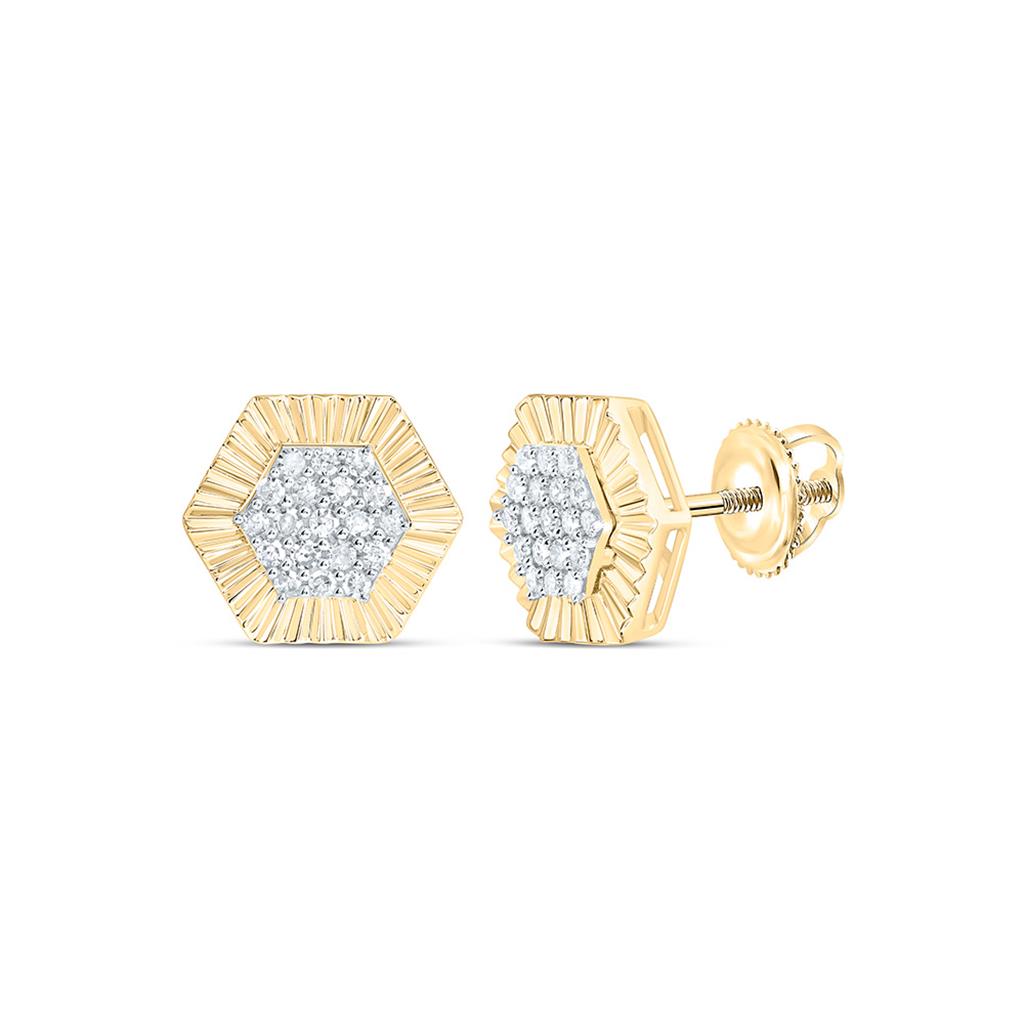 Sterling Silver Yellow Tone 1/4 Cttw Natural Diamond Gift He x agon Earring