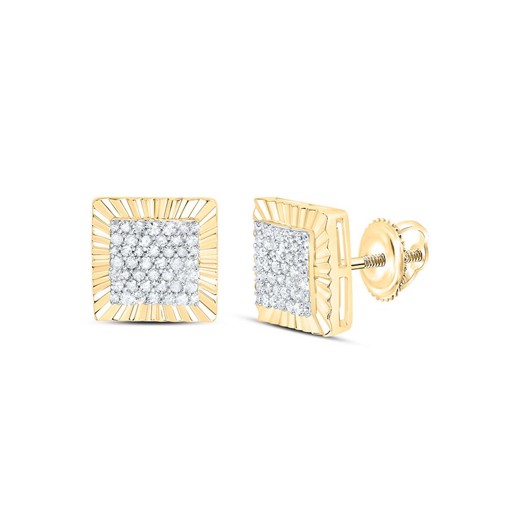 Sterling Silver Yellow Tone 3/8 Cttw Natural Diamond Gift Square Earring