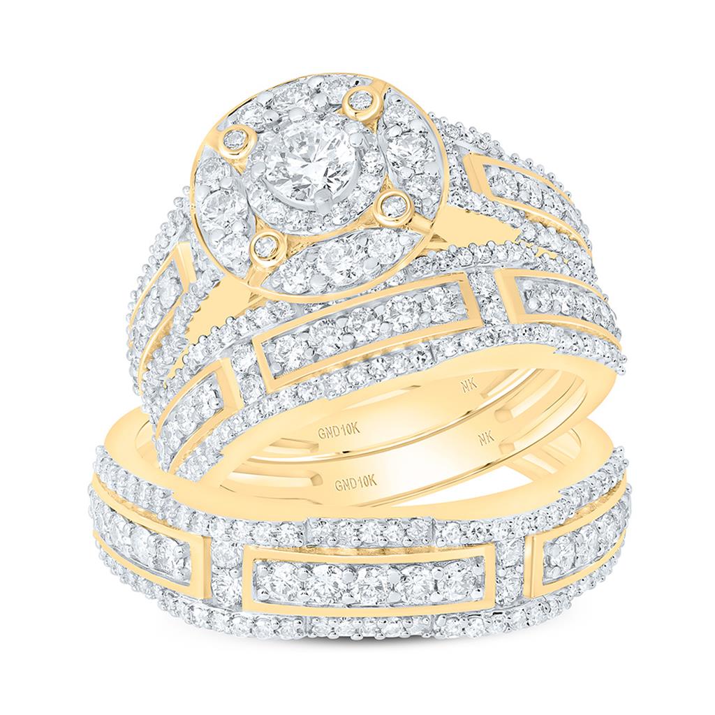 10K Yellow Gold 2 Cttw Natural Diamond 1/4 Cttw Fashion Center Round Trio Set