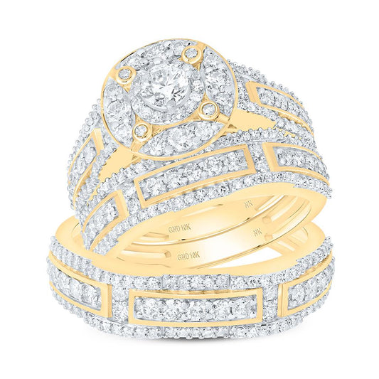 10K Yellow Gold 2 Cttw Natural Diamond 1/4 Cttw Fashion Center Round Trio Set