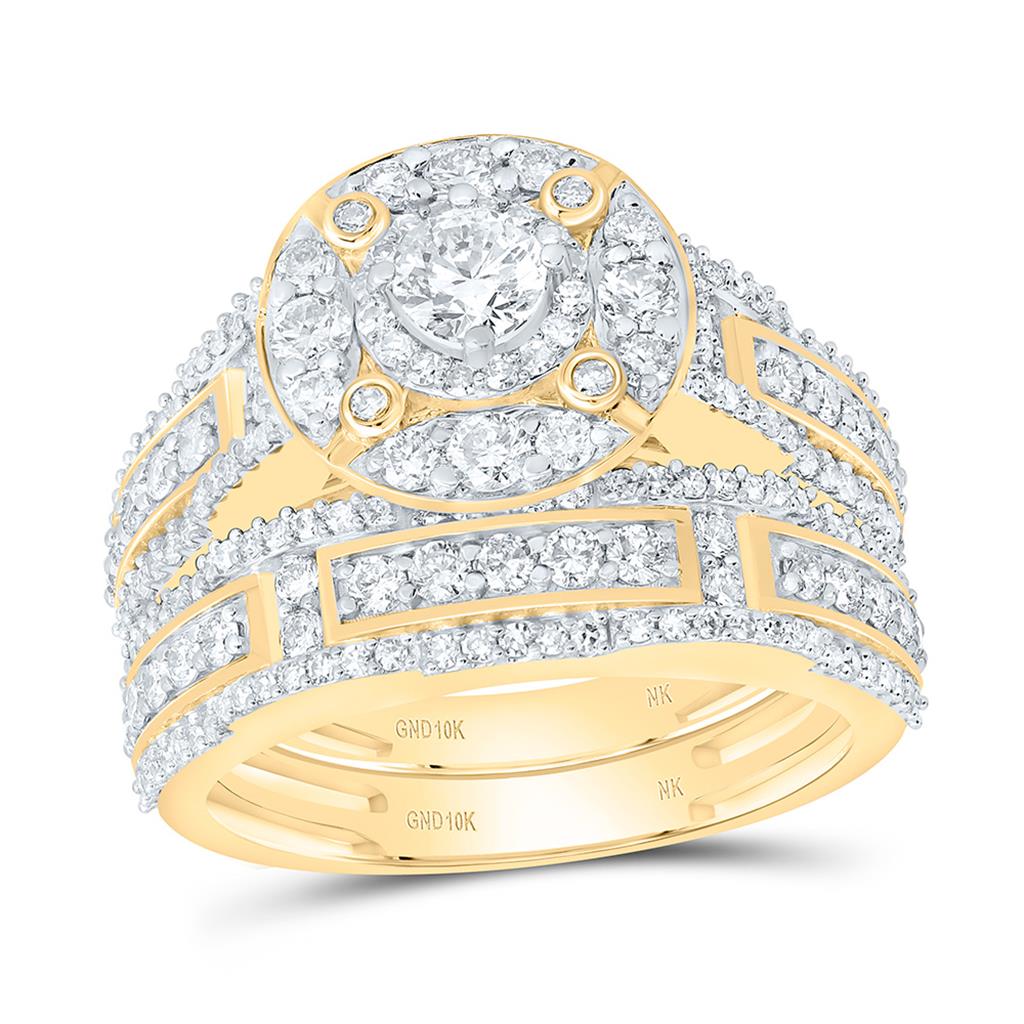 10K Yellow Gold 2 Cttw Natural Diamond 1/4 Cttw Fashion Center Round Trio Set