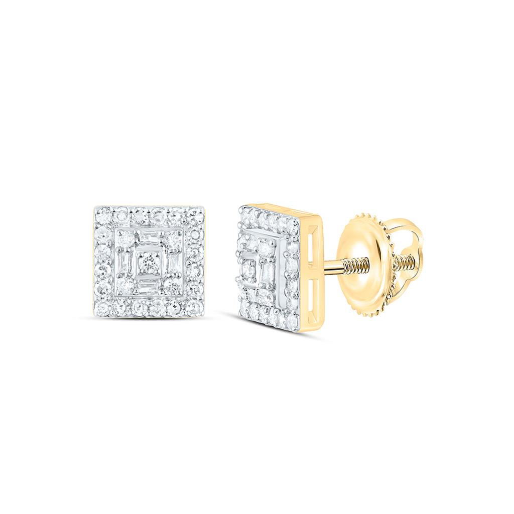 10K Yellow Gold 1/2 Cttw Natural Diamond Square Mens Earring
