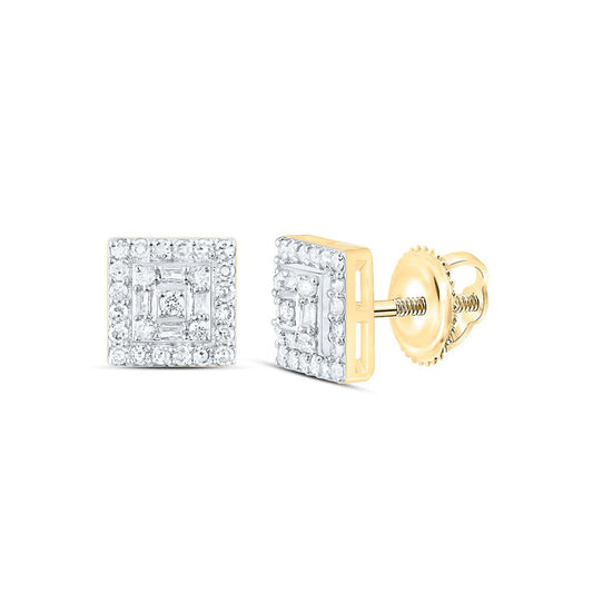 10K Yellow Gold 1/2 Cttw Natural Diamond Square Mens Earring