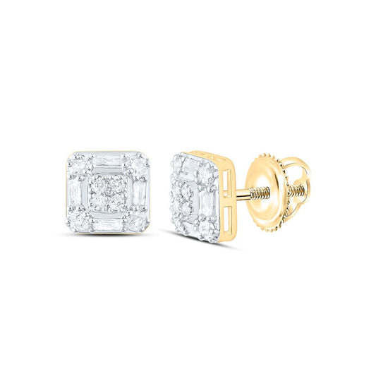 10K Yellow Gold 1/2 Cttw Natural Diamond Gift Octagon Mens Earring