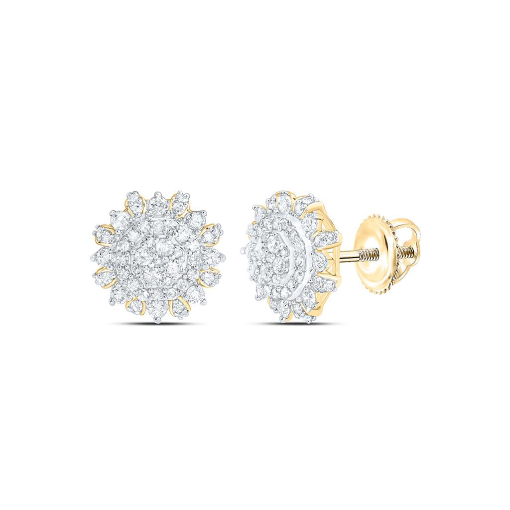 Sterling Silver Yellow Tone  5/8 Cttw Natural Diamond Gift Flower Earring