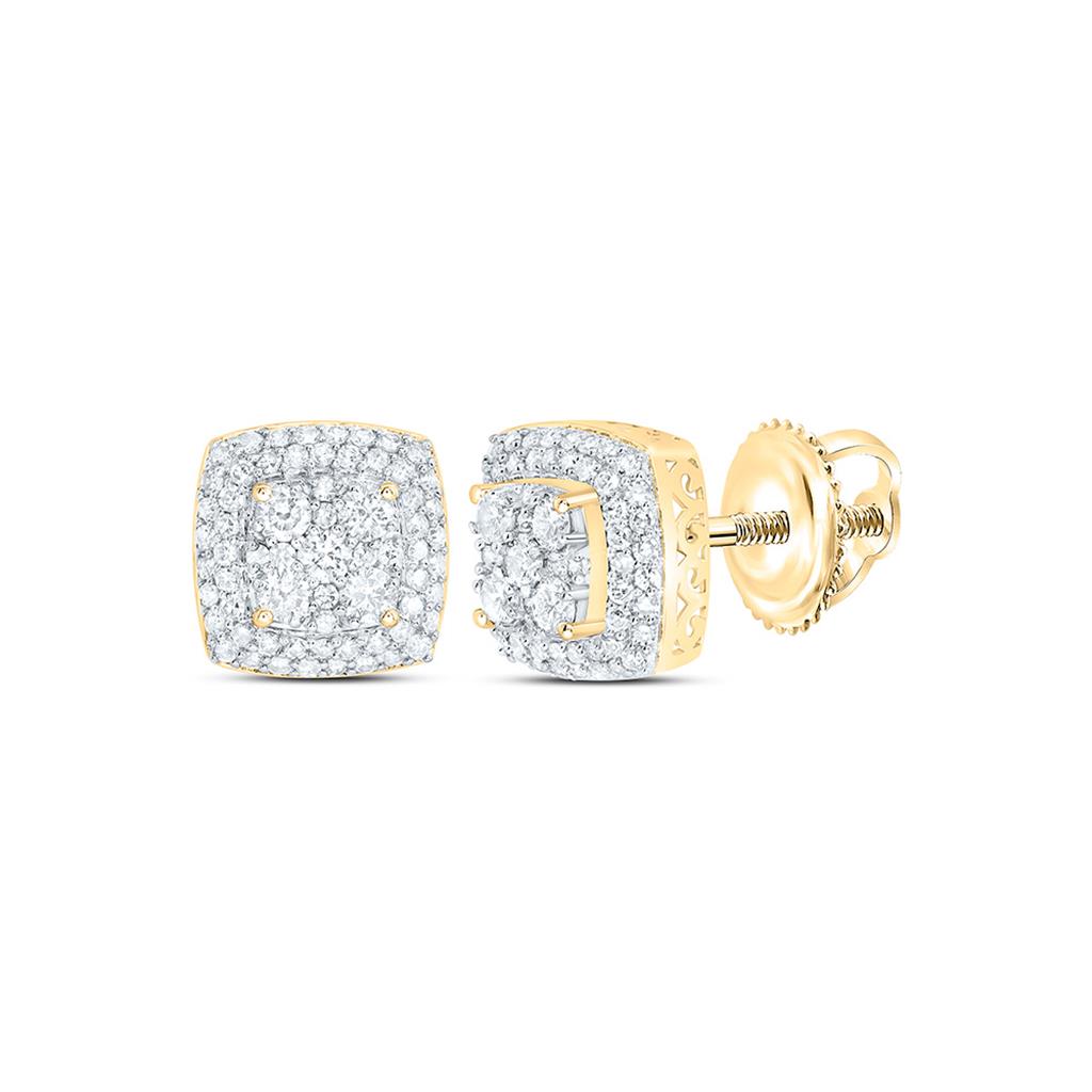 10K Yellow Gold  5/8 Cttw Natural Diamond Fashion Cushion Earring