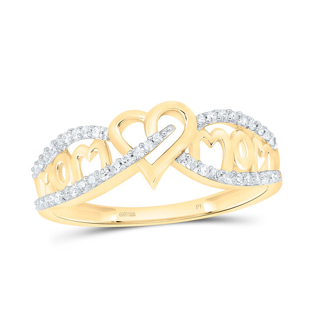 Sterling Silver Yellow Tone 1/6 Cttw Natural Diamond Gift "Mom" Heart Ring