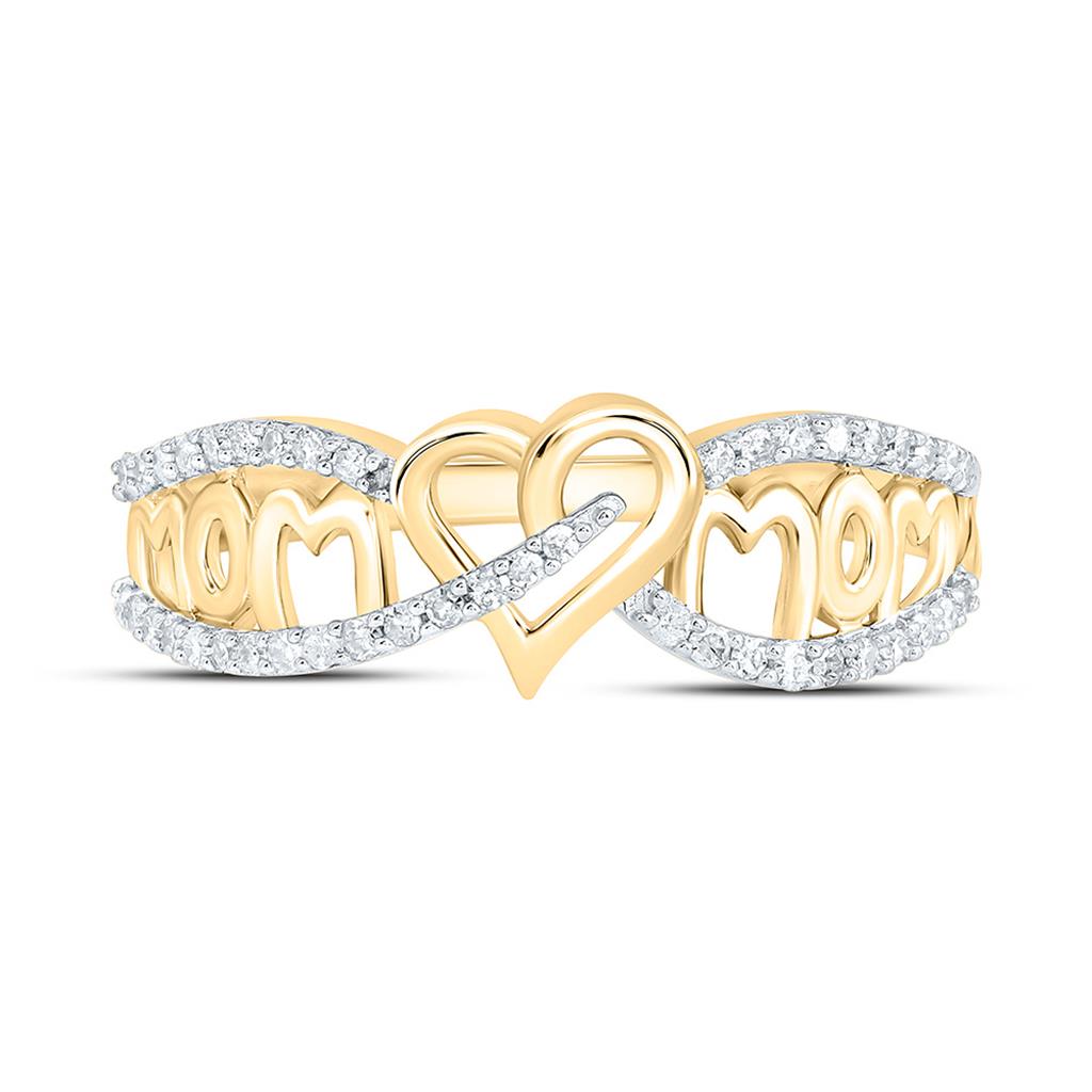 Sterling Silver Yellow Tone 1/6 Cttw Natural Diamond Gift "Mom" Heart Ring