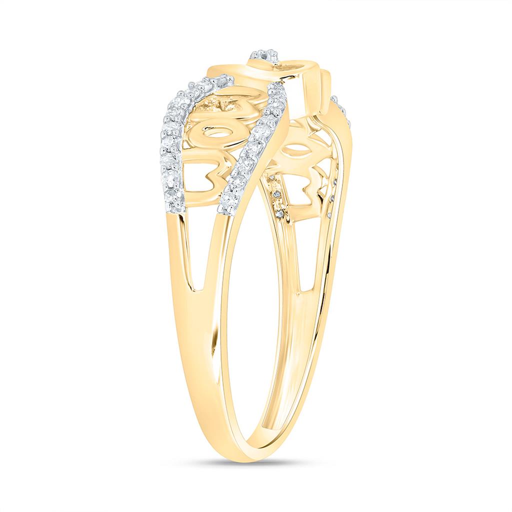 Sterling Silver Yellow Tone 1/6 Cttw Natural Diamond Gift "Mom" Heart Ring