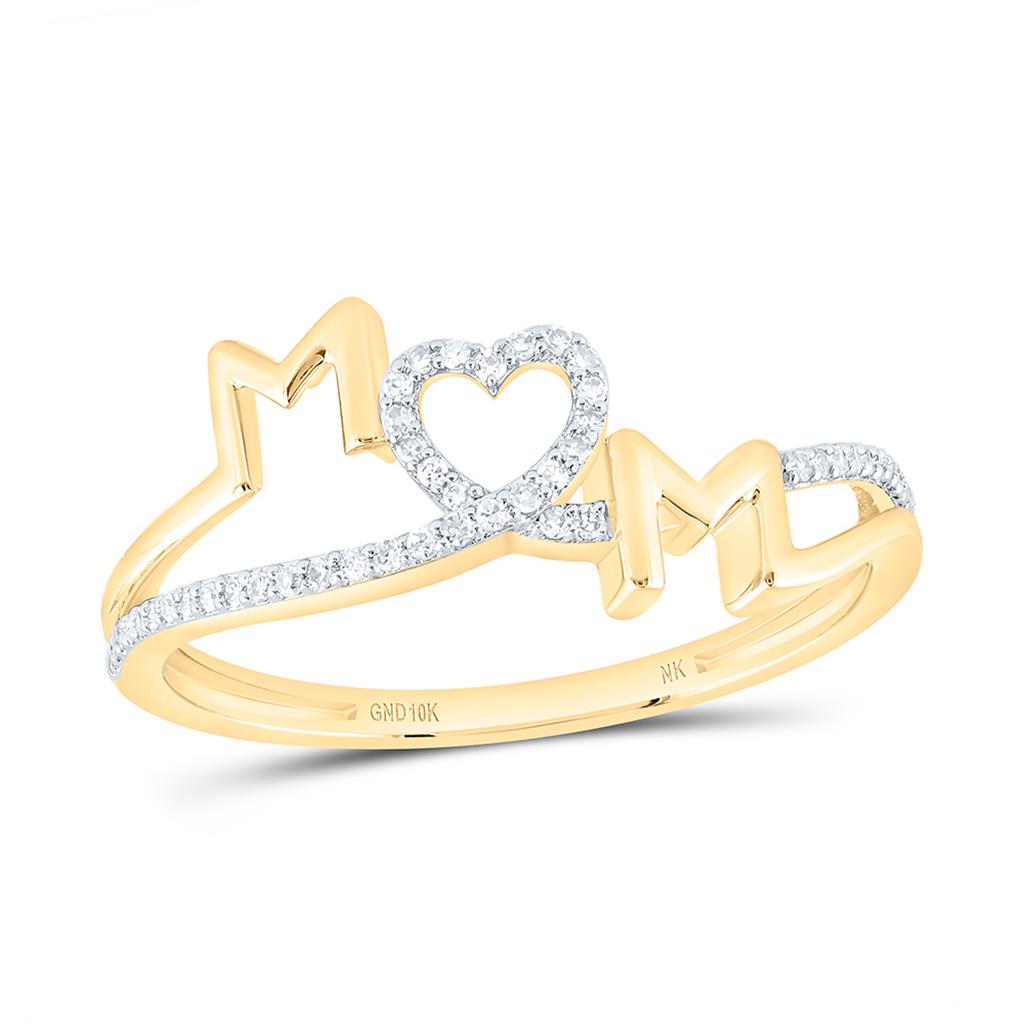 10K Yellow Gold 1/10 Cttw Natural Diamond Fashion "Mom" Heart Ring