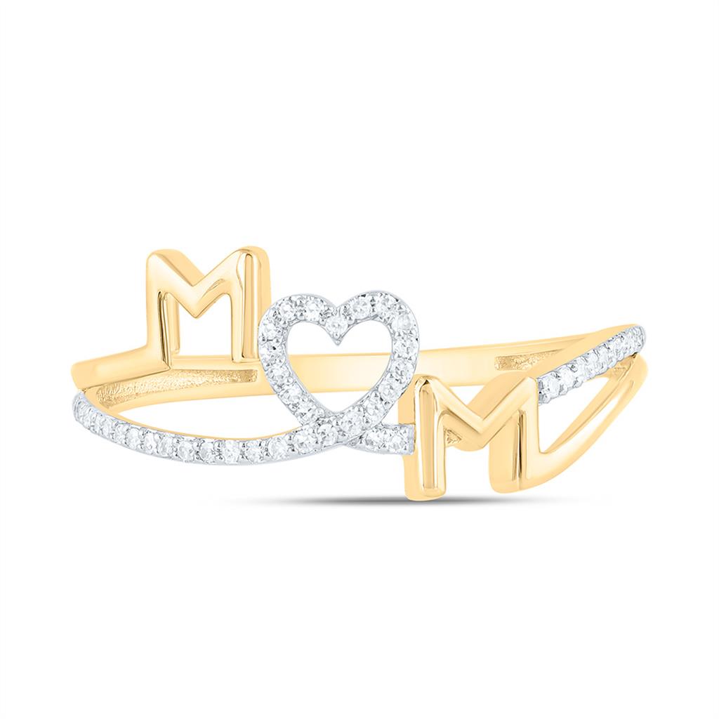 10K Yellow Gold 1/10 Cttw Natural Diamond Fashion "Mom" Heart Ring
