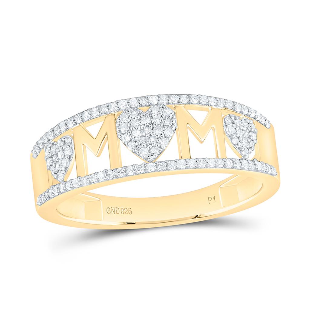 Sterling Silver Yellow Tone 1/5 Cttw Natural Diamond Gift "Mom" Heart Band