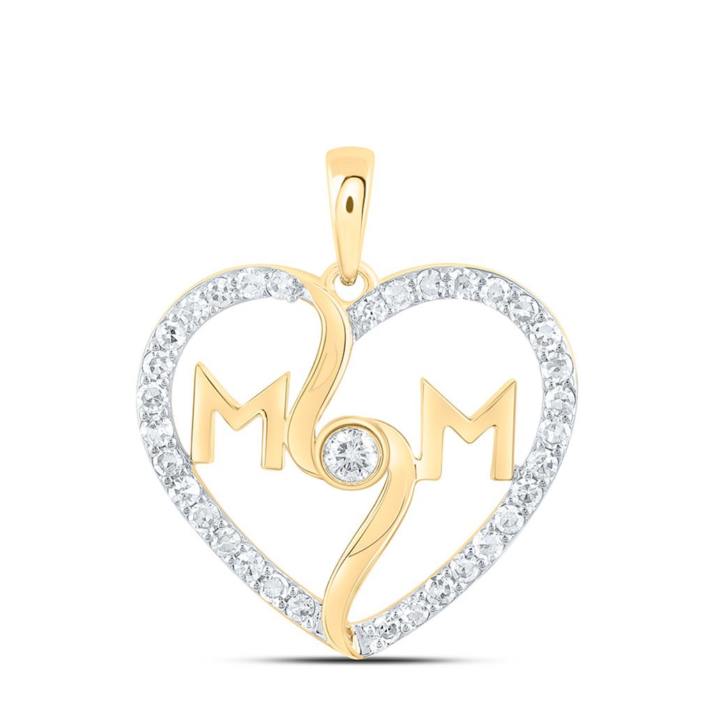10K Yellow  Or White Gold 1/4 Cttw Natural Diamond Fashion "Mom" Heart Pendant