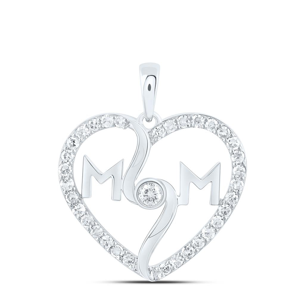 10K Yellow  Or White Gold 1/4 Cttw Natural Diamond Fashion "Mom" Heart Pendant