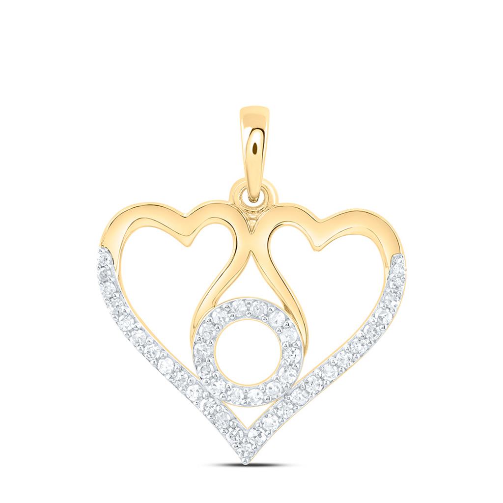 Sterling Silver Yellow Tone 1/6 Cttw Natural Diamond Gift "Mom" Heart Pendant