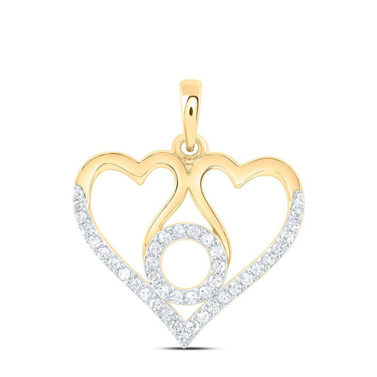 Sterling Silver Yellow Tone 1/6 Cttw Natural Diamond Gift "Mom" Heart Pendant