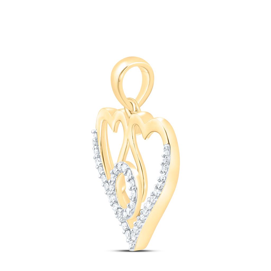 Sterling Silver Yellow Tone 1/6 Cttw Natural Diamond Gift "Mom" Heart Pendant