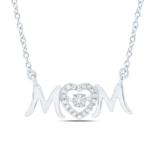 Sterling Silver 1/10 Cttw Natural Diamond Gift "Mom" Heart Necklace (18 Inch)
